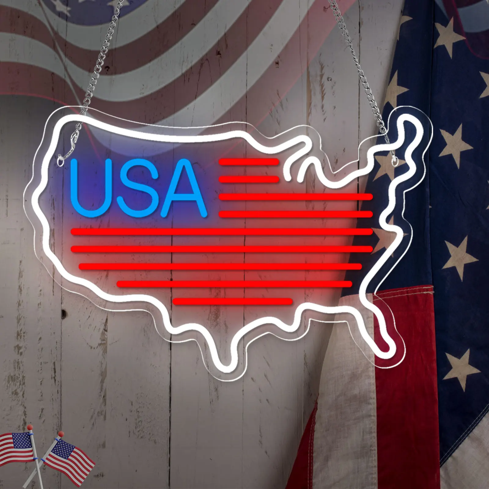 American USA Map LED Neon Light Sign LOGO Acrylic Neon Sign USB For Home Bedroom Living Room Store Bar Club Wall Decor LED Sign