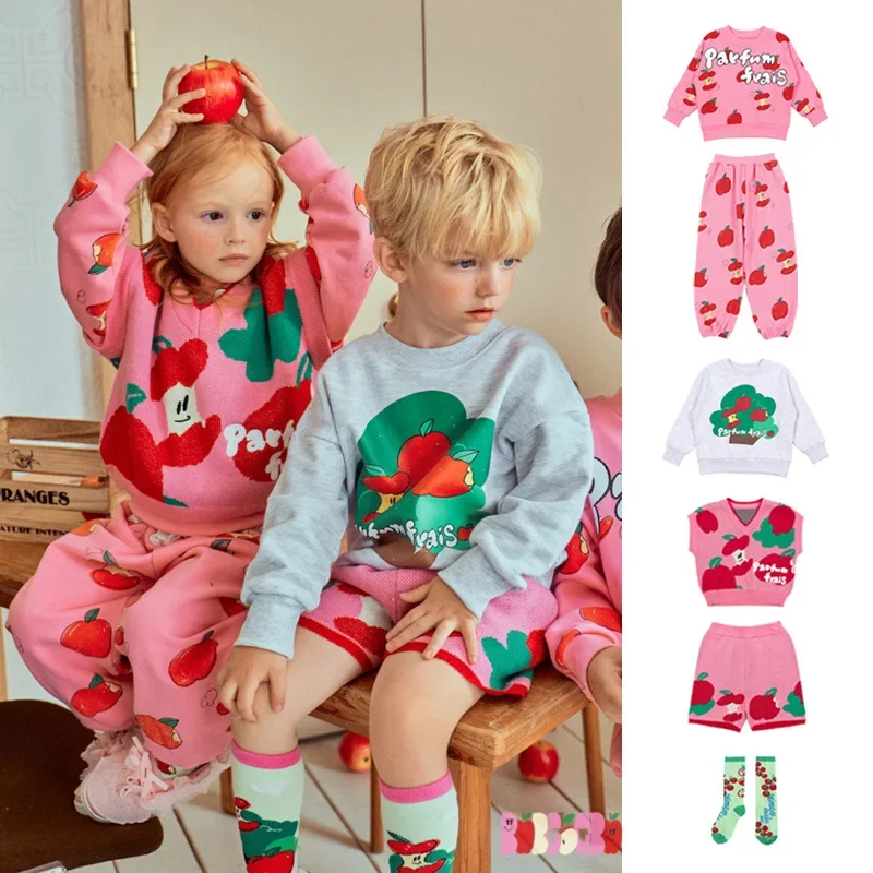 Korean Fashion Girl Sweatshirt Set 2024 Autumn/winter Casual Cotton Children\'s Sweatshirt Pants Boys Hoodie Girls Dresses