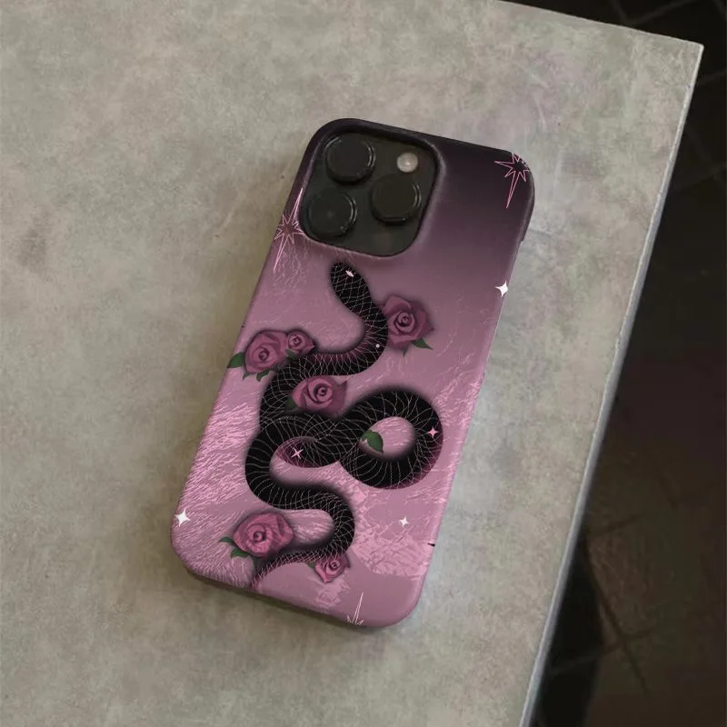 Vintage Rose & Black Viper INS Style Fancy Case for Cool Girl Phone Case for iPhone 16 15 14 11 12 13 Pro Max Plus Back Cover