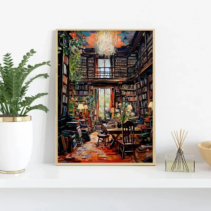 Multiple sizes 1pc frameless Canvas Painting Vintage Book Store Poster Book Shop Print Library Retro Antique Canvas Painting Wal