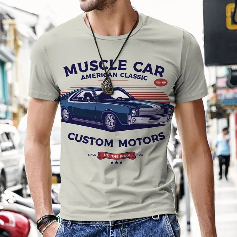 2024 Euro-American Highway Vintage Harajuku Antique Car 3D Printed Men's T-shirt O Collar Short-sleeved Oversized Loose Top 6XL