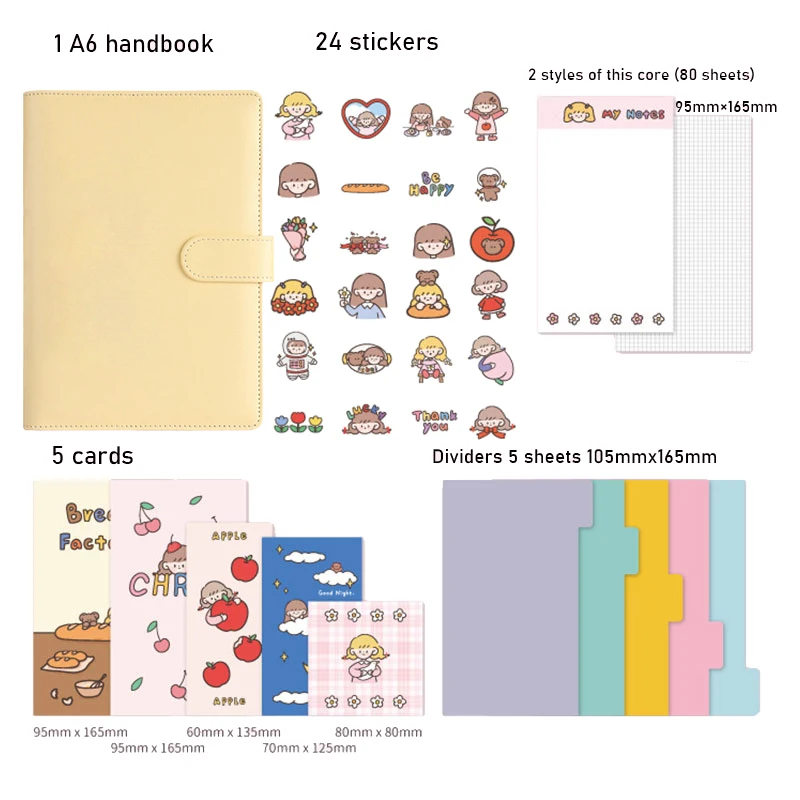 A6 Binder Index Separator Page Cartoon Greeting Card  with Notebook Set For Loose-leaf Notebook Cover School Office Stationery