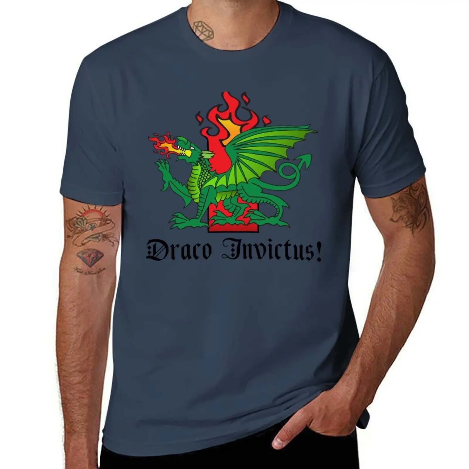 

Green fire breathing dragon - Draco Invictus! Midrealm strong T-Shirt All Match Print Short Sleeve Top