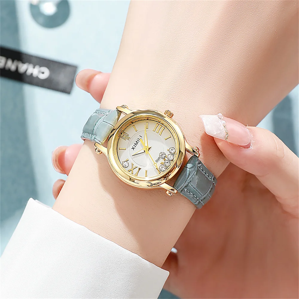 Fashion 2024 New Small Ladies Simple Roller Ball Quartz Watch Business White Leather Women\'s Dress Gift Clock Wristwatch