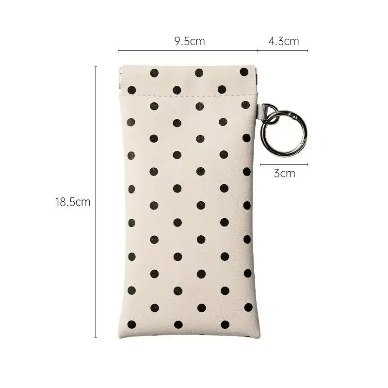 Fashion Polka Dot Portable Spring Auto-close Glasses Bag With Keyring Glasses Clip For Women Leather Glasses Storage Bag