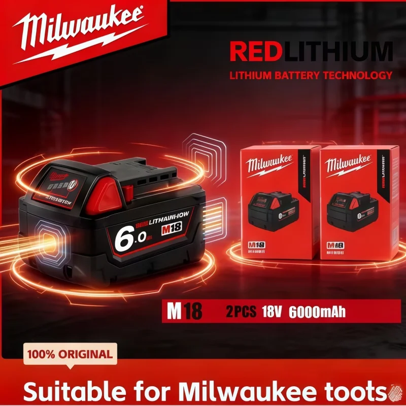Genuine Fit Milwaukee M18 6.0Ah 18V Lithium Battery 48-11-1860 High Output Power Tool Battery For M18 Series Tools