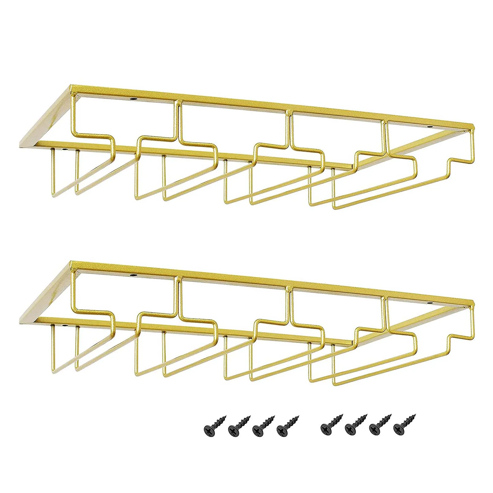 Wine Glasses Rack Under Cabinet Stemware Rack Wine Glass Holder Wire Storage Hanger for Cabinet Kitchen Bar Pub (4 Rows)