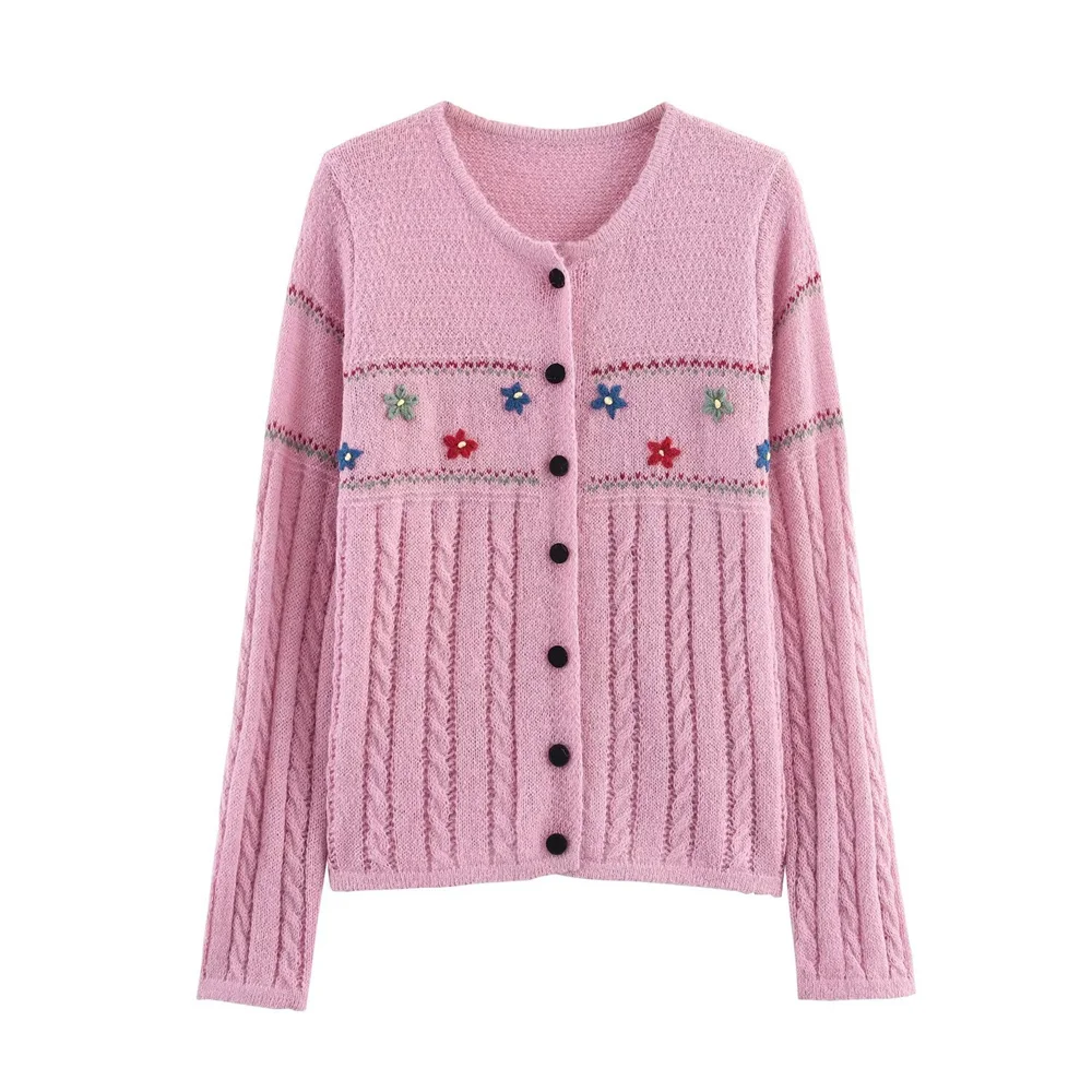 Vêtements pour femmes de style européen et américain, nouveau tempérament de mode, niche quotidienne polyvalente, broderie de fleurs, cardigan tricoté