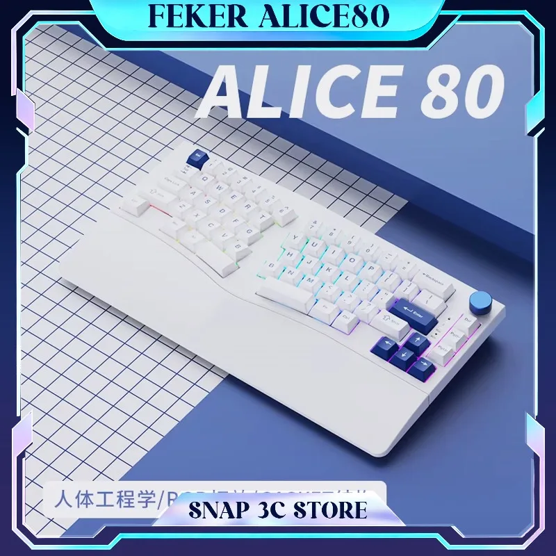 

Feker Alice80 Ergonomic Mechanical Keyboard Alice Layout Gasket Mount 3 Degree Slope Wireless Bluetooth 2.4G Hot Swap RGB Office