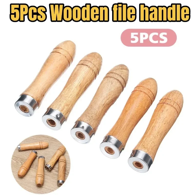 5pcs Wooden File Handle Strong Metal Collar For File Craft Polishing 9cm For Wood Rasp Screwdrivers Rust Proof Hand Tool