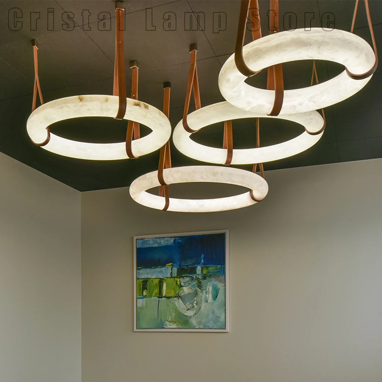 

Nordic Ceiling Led Light Source Pendant Light Luxury Modern Large Alabaster Ring Chandelier Lighting For Restaurant Living Room