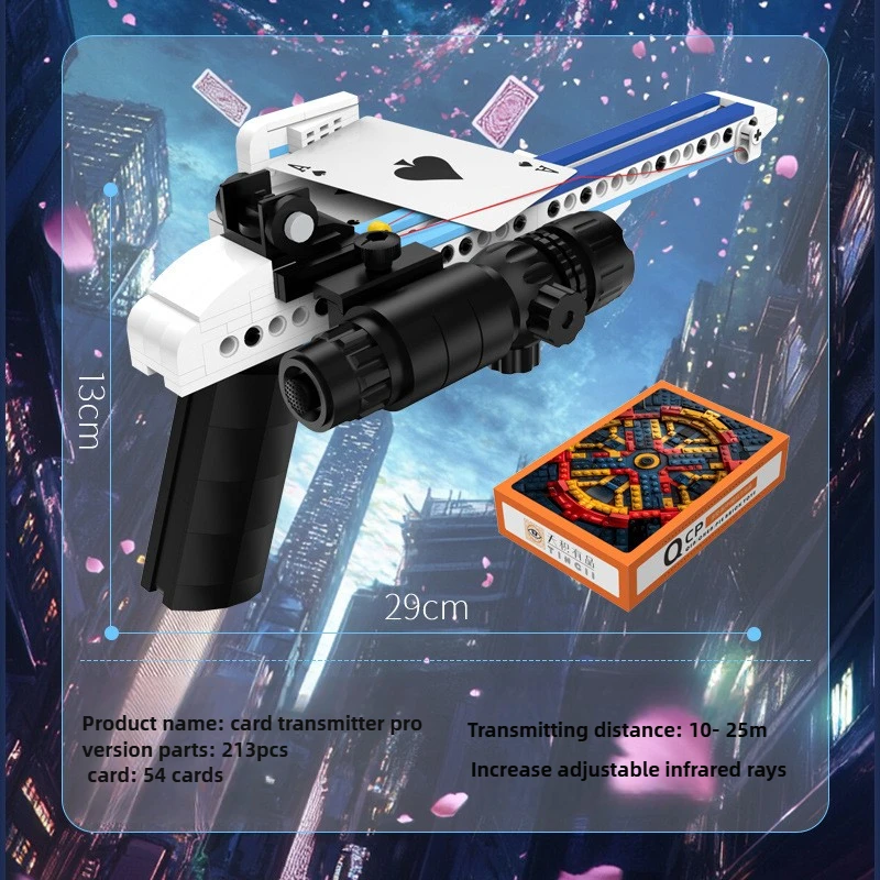 Moc – lanceur de cartes de Poker, bloc de construction à assembler, jouet, peut tirer des balles, bloc de construction créatif, pistolet pour garçon, passe-temps, collection de briques, cadeau
