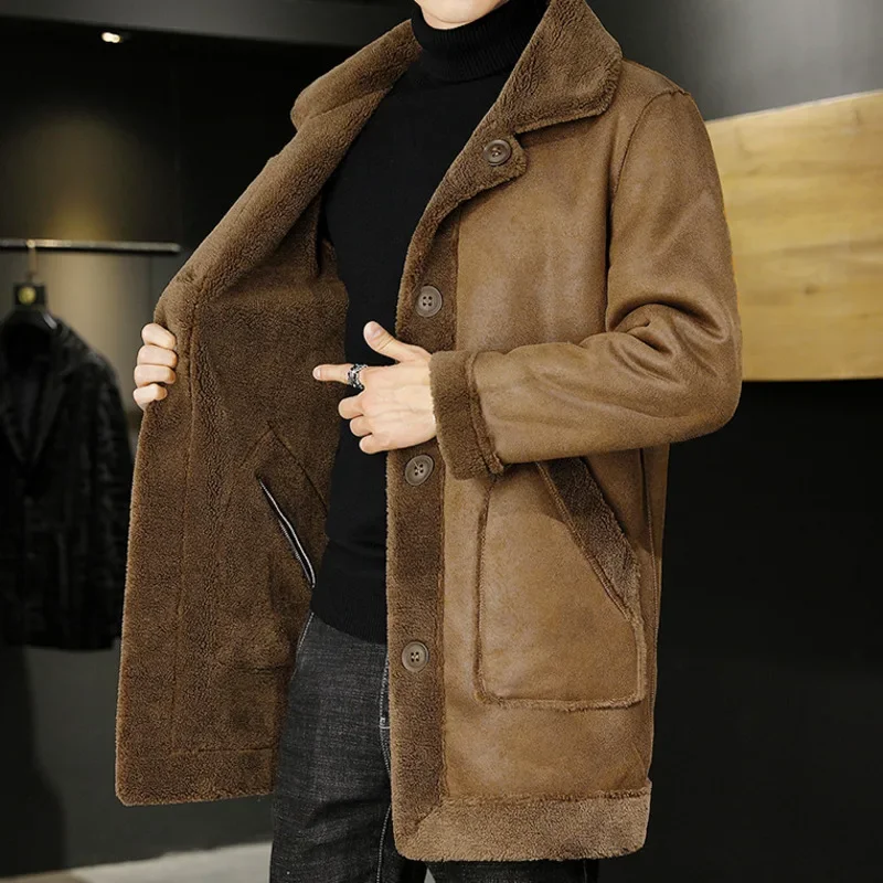 

Double -sided Wear Winter Jacket Men Granular Velvet Splicing Slim Abrigo Largo Hombre Solid Color Coat Long Warm Jacket