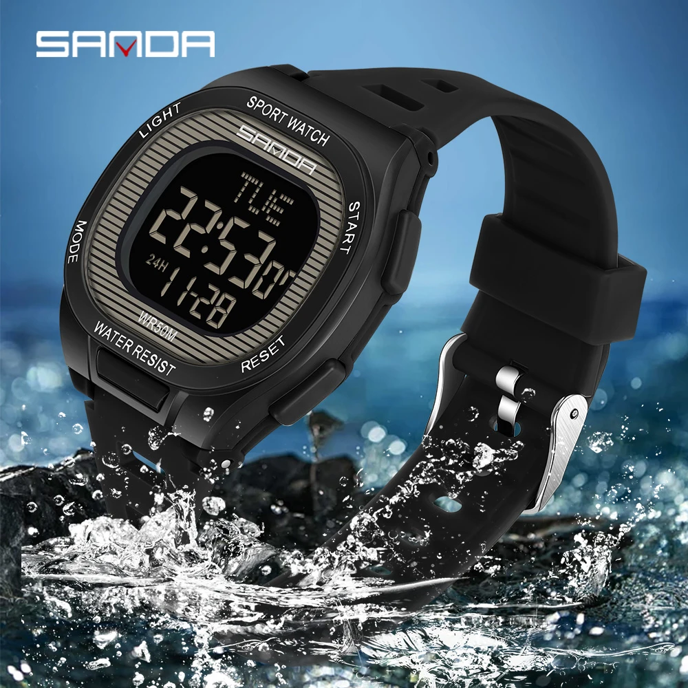 SANDA New 2195 Fashion Student Electronic Watch Sports Multi functional Waterproof LED Student Square Electronic Watch 2025