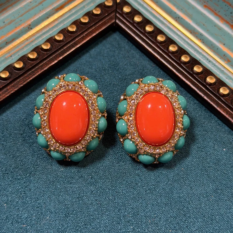 

Vintage Turquoise Natural Stone Oval Stud Earring For Women Round Luxury Earrings Designers High Quality 2026 Thanksgiving