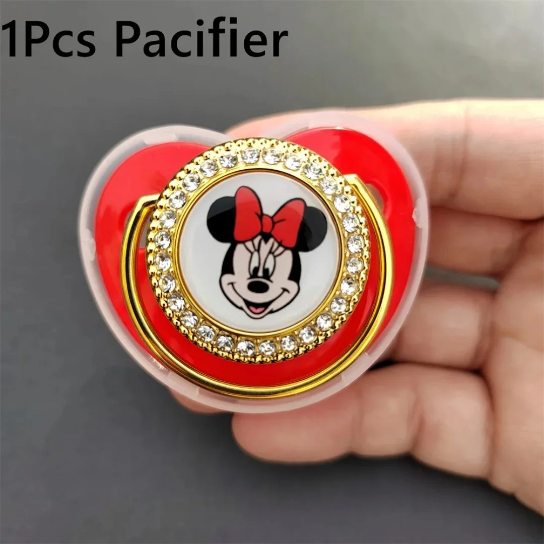 Minnie Mouse Baby Pacifier and Pacifier Clip BPA-Free Silicone baby Nipple Gold Bling Newborn baby pacifier Crawl suit set