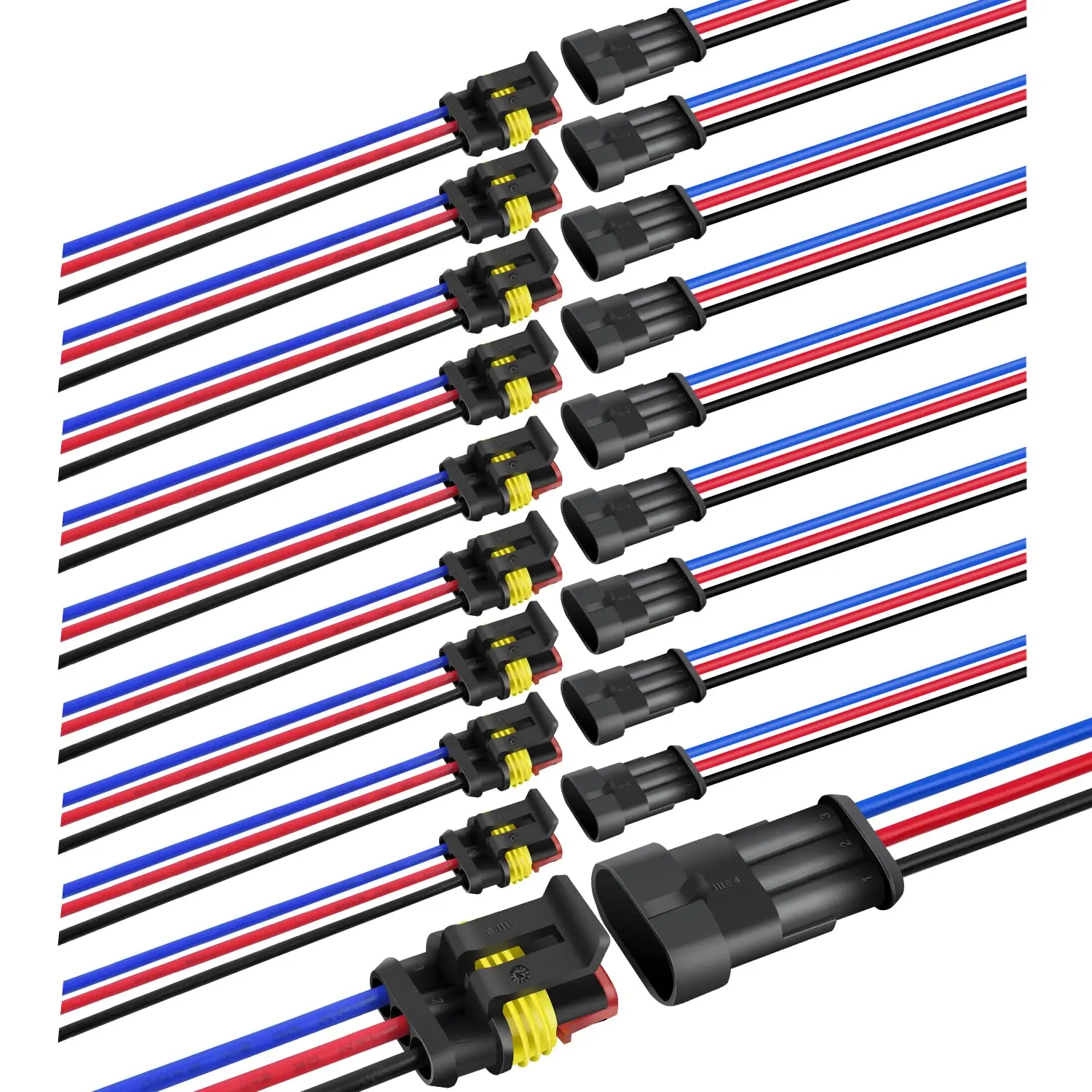 10 Pack 3 Pin Wire Connectors, 18AWG Male Female Plug Socket, Quick Disconnect Car, Truck Wire Connectors