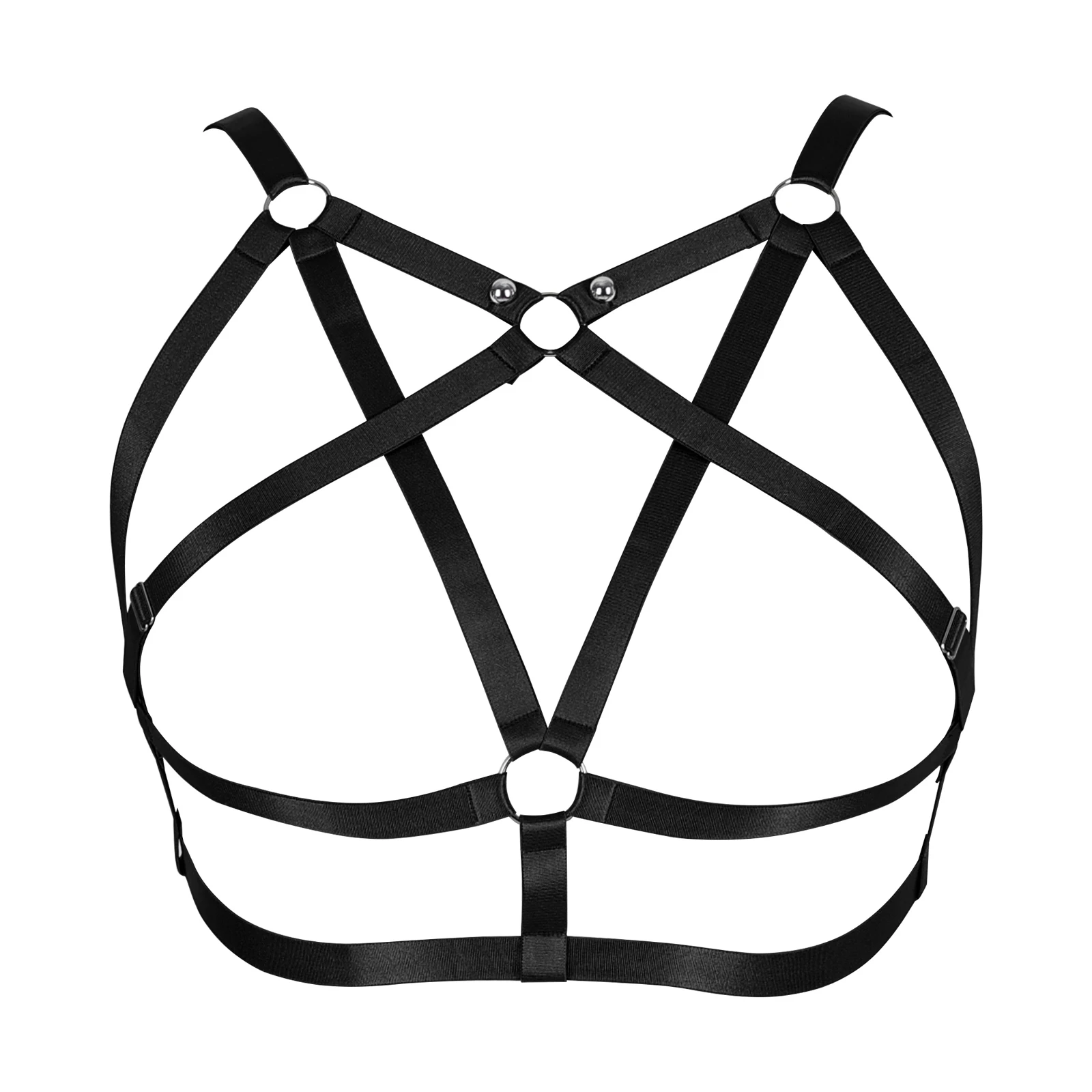 

Women Sexy Goth Black Bondage Crop Top Harness Chain Harness Cage Bra Body Belt Body Harness Bralette Fetish Wear Open chest