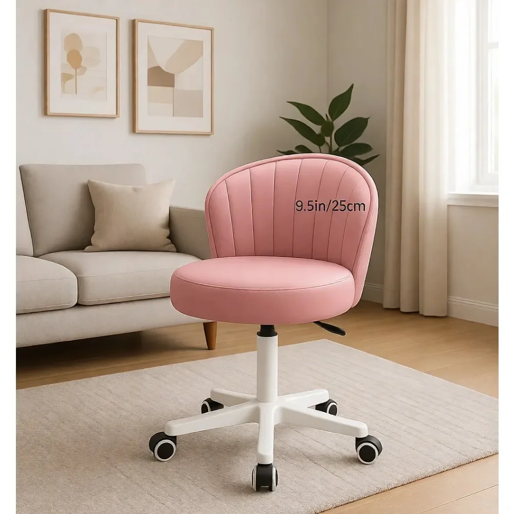 Round Rolling Desk Chair Armless Comfy Vanity Chair with Low PU Leather Backrest Adjustable Height Swivel Work Chair view 2
