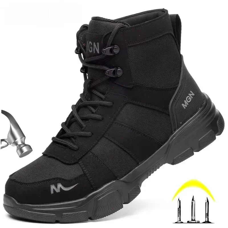 

Shoes for Men Outdoors Work Boots Indestructible Safety Shoes Men Steel Toe Shoes Anti-smashing Protective Shoe Puncture Boots