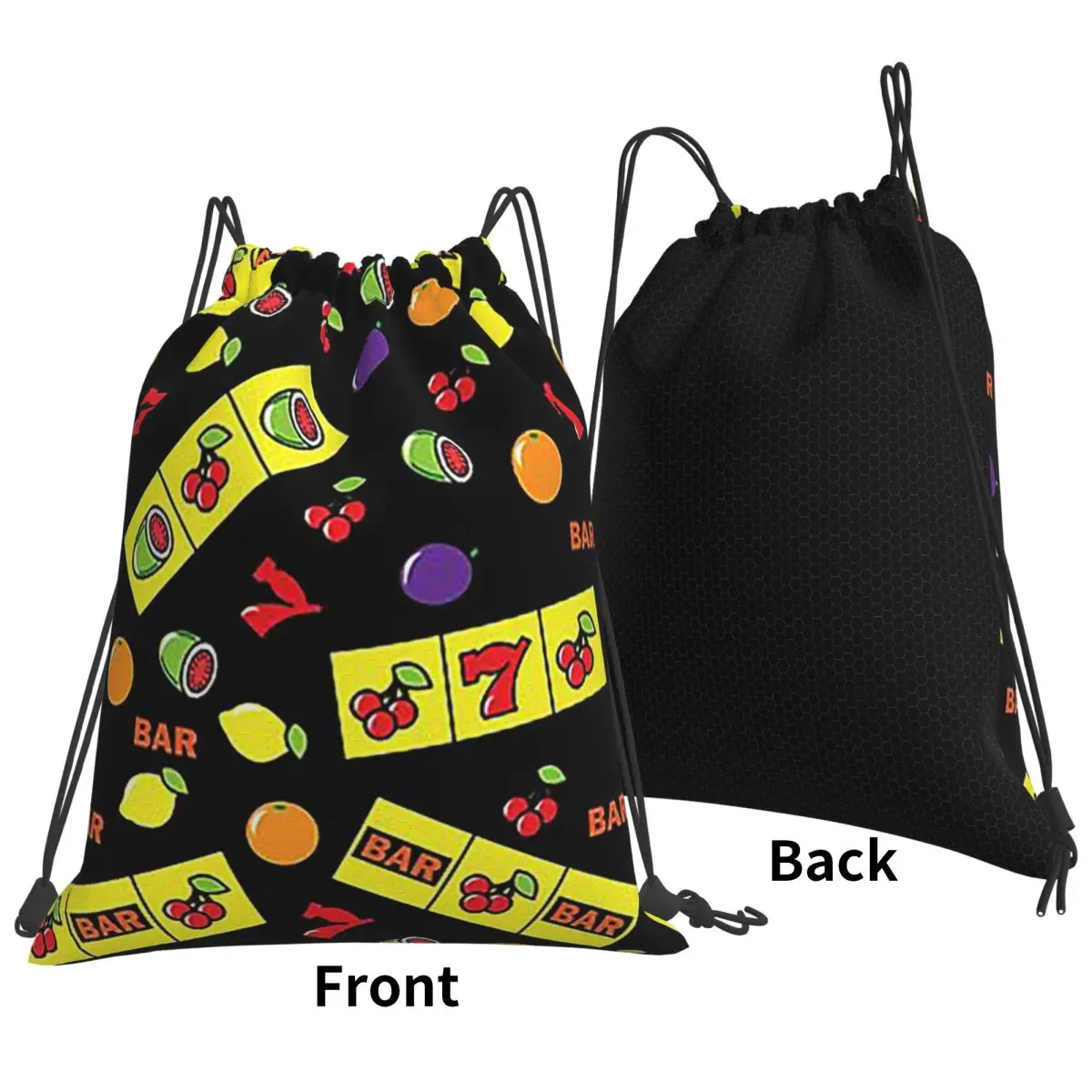 Casino Lucky Slots Cherry Melon Lemon Fruit Backpacks Casual Drawstring Bags Sports Bag Book Bags for Man Woman School