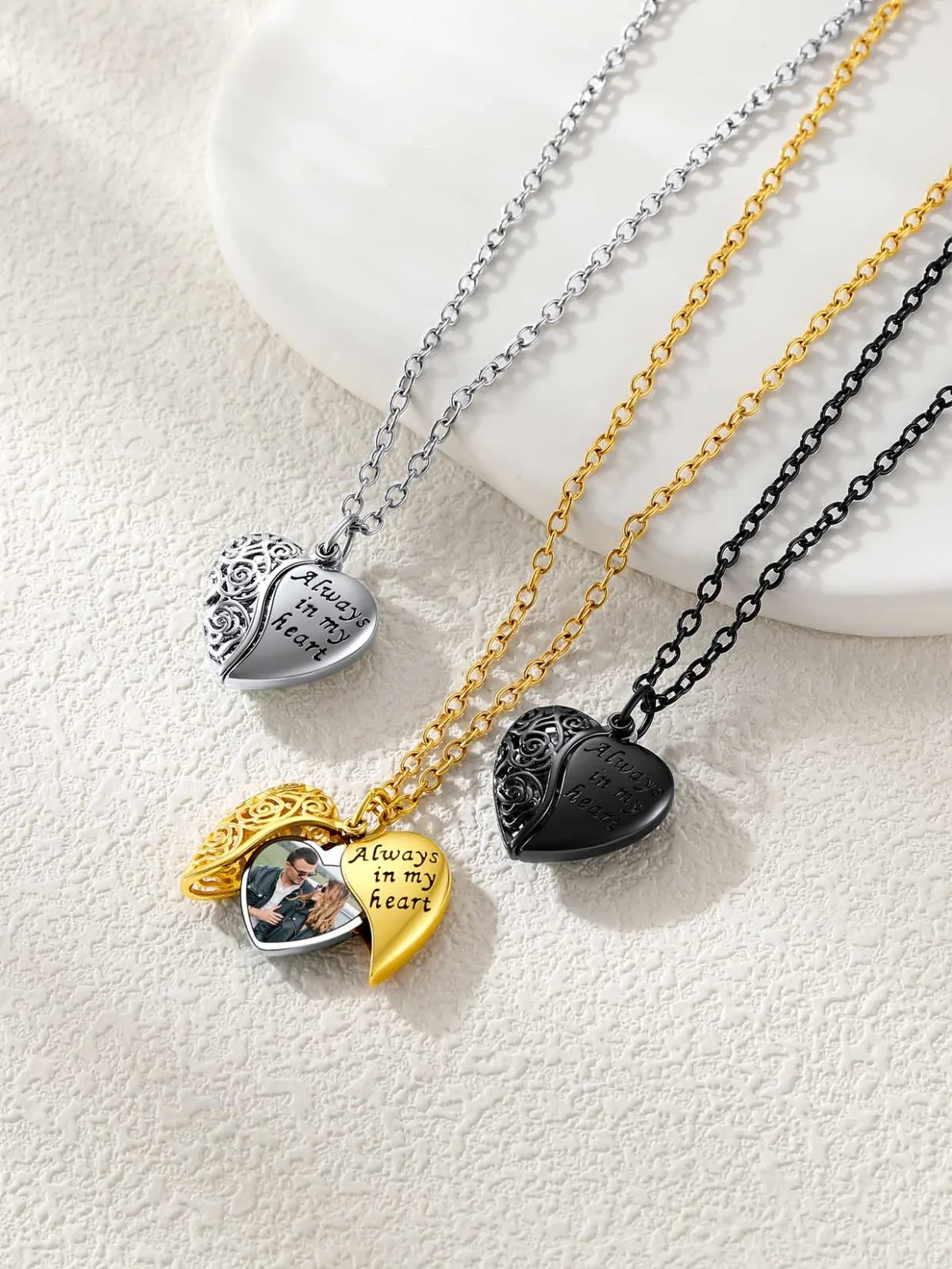U7 Custom Angel Wings Photo Locket Necklace for Woman Stainless Steel Butterfly Rose Heart Pendant Personalized Jewelry for Her