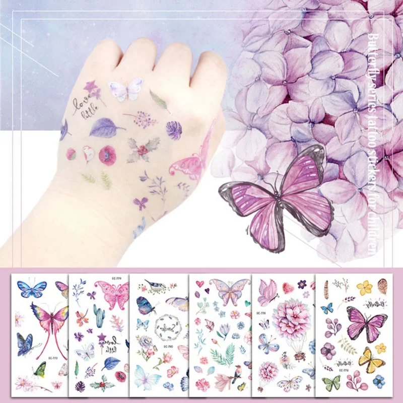 

Rocooart Butterfly Tattoo Sticker For Children Birthday Gift Cute Fake Taty Kids Body Art Waterproof Temporary Tattoos Cartoon