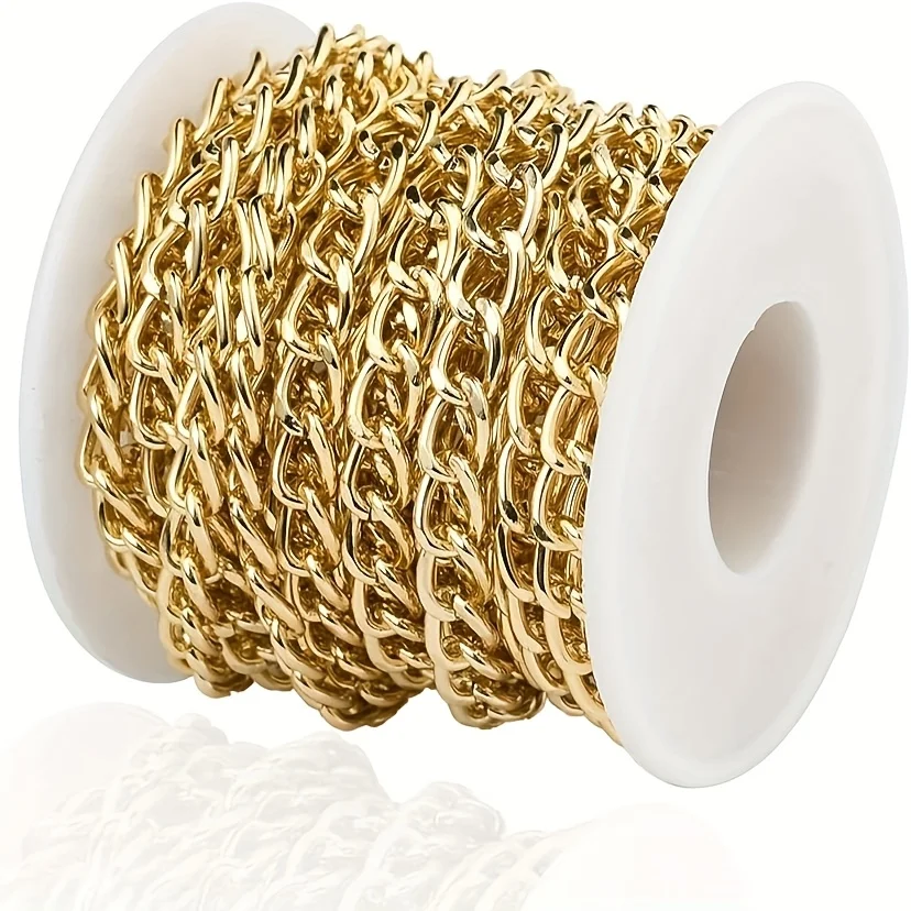 

Рулон золотой алюминиевой бордюрной цепи длиной 10 м | Витой дизайн и крестообразные звенья | Шпилька в комплекте для изготовления браслетов/ожерелья своими руками ​