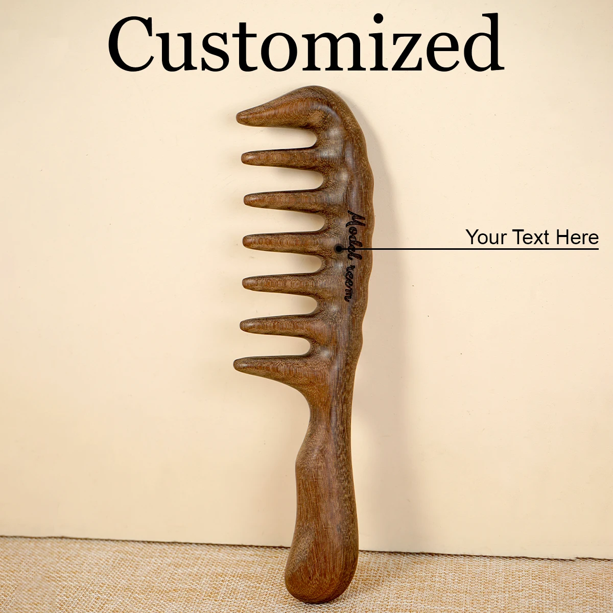 1pc Customized Logo Natural Sandalwood Comb Wide Tooth Anti-Static Head Scalp Scraping Massage Wooden Comb Airbag Hairbrush