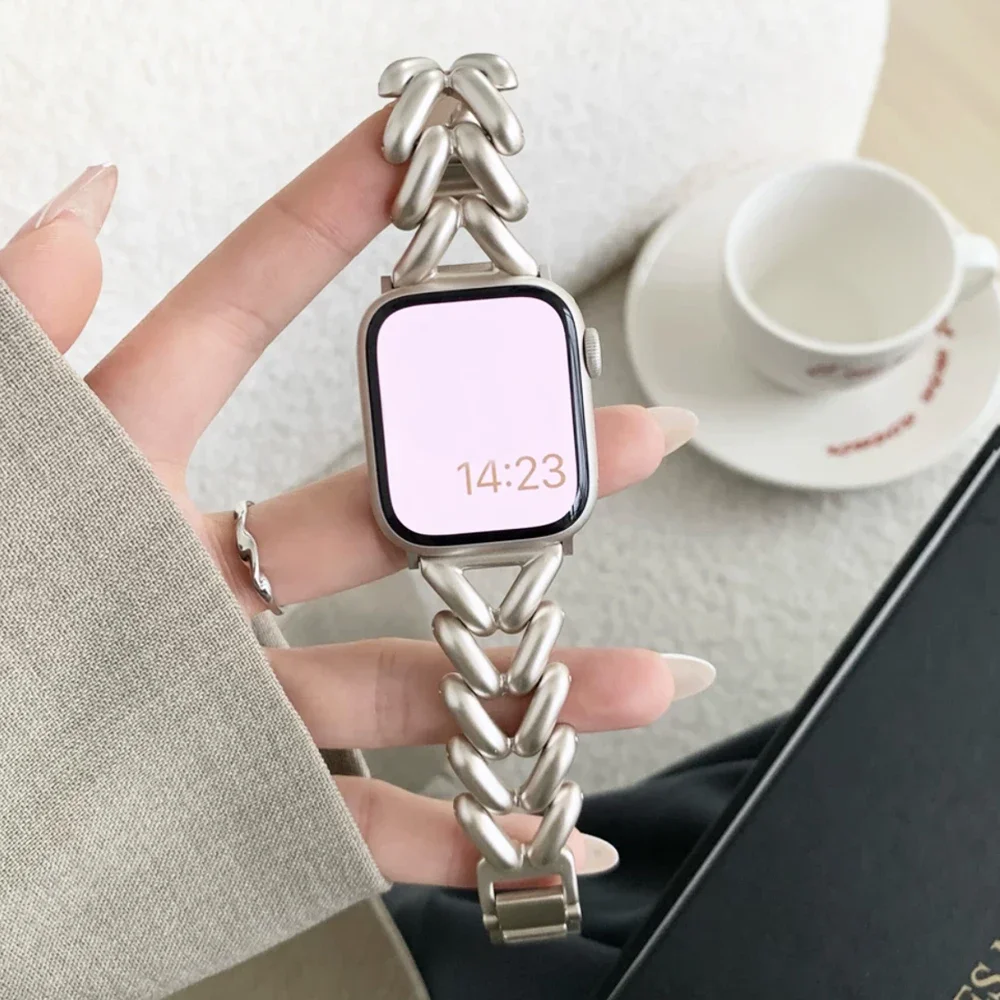 Luxury Steel Bracelet Strap For Apple Watch Band Ultra 49 42mm 40mm 44 41mm 45mm Bands For iWatch series 8 7 6 SE 5 4 3 2 Women