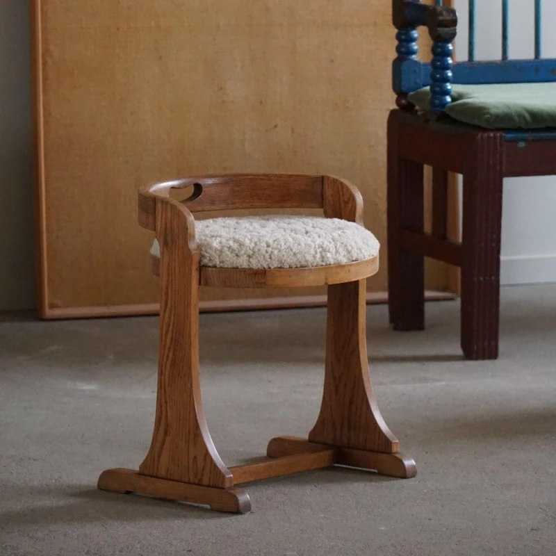 خمر وابي سابي نمط خشب متين ماكياج البراز مصمم جلد الخراف البراز الراحة النمط الفرنسي المنزل منخفضة الظهر البراز