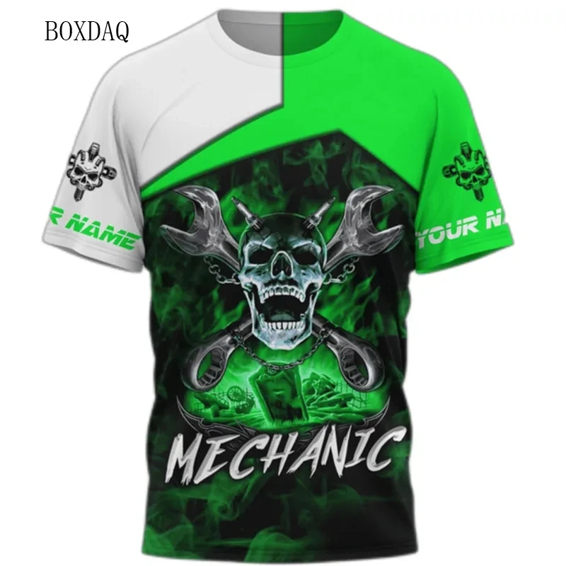 Mechanic Style Men's T-shirts Short Sleeve Skulls And Wrench 3d Print Gothic Man T Shirt Maintenance work clothes Tops Tee