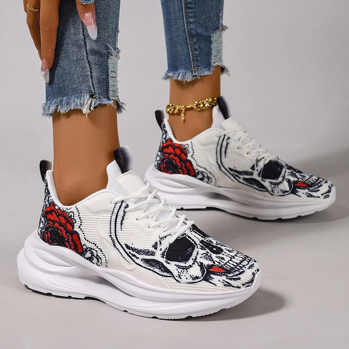 Women Mesh Breathable Casual Sneakers Lace-up Vulcanized Shoes Ladies Platform Sneakers Female Shoes Halloween Zapatos De Mujer