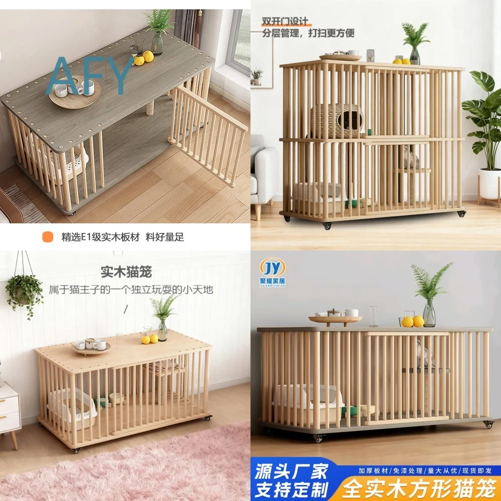 Large Wooden Cat House for Cats Indoor Customizable Multi Level Mobile Cat Cage with Spacious Living Area for Small Medium