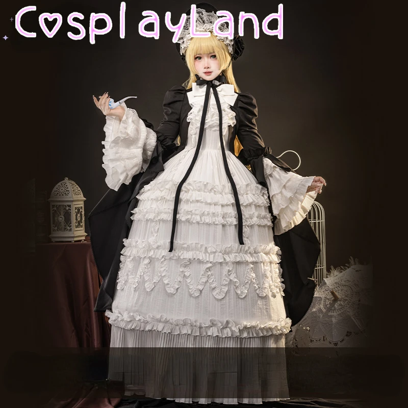 

Anime Game GOSICK Victorique De Blois Dolls Gothic Lolita Dress Party Cosplay Costume Halloween Carnival Women Black White Dress