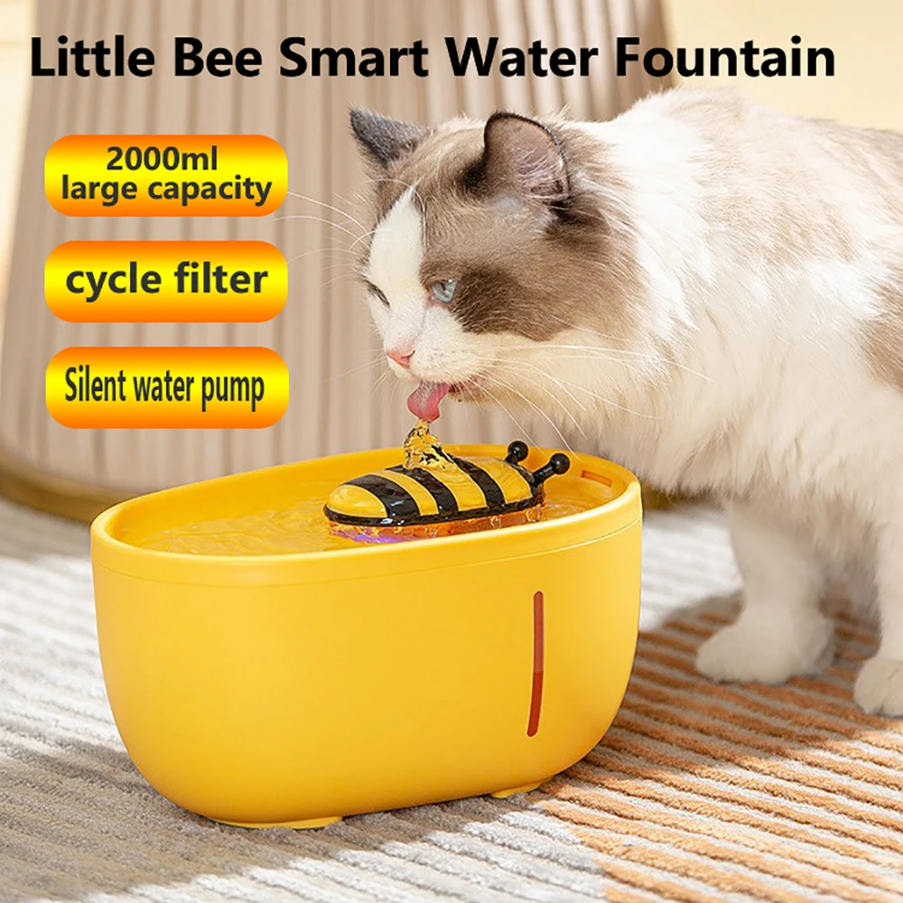 

Pet Automatic Drinking Fountain Cute Bee Shape Cat Drinking Water Bowl Dog Drinking Basin Feeding Water Supplies Pet Accessories