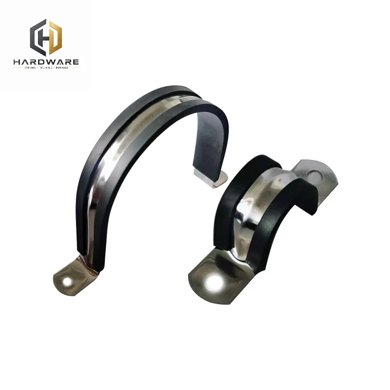 5PCS 304 Stainless Steel Rubber-Lined Saddle Clamp / U-Type Pipe Clamp — Vibration-Damping Pipe Support, Hoop, and Wire Clip