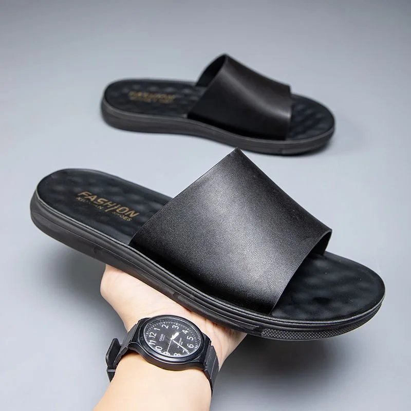 

Men's Summer Slip-On Sandals Anti-Slip Lightweight Outdoor Beach Shoes Soft TPU Sole Casual Style Ultra-Leather Upper