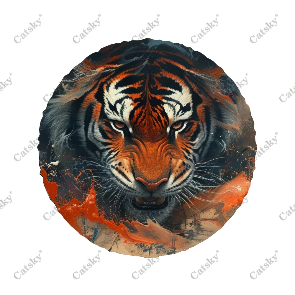 Tiger Faceroaring Art Polyester Universal Spare Wheel Tire Cover Custom Tire-Covers for Trailer RV SUV Truck Camper