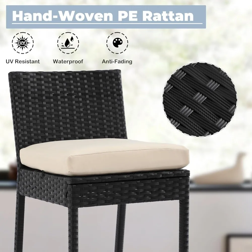 Patio Bar Dining Set: Outdoor Durable Bar-Height Table & Cushioned Stools – Metal Set for Balcony, Backyard