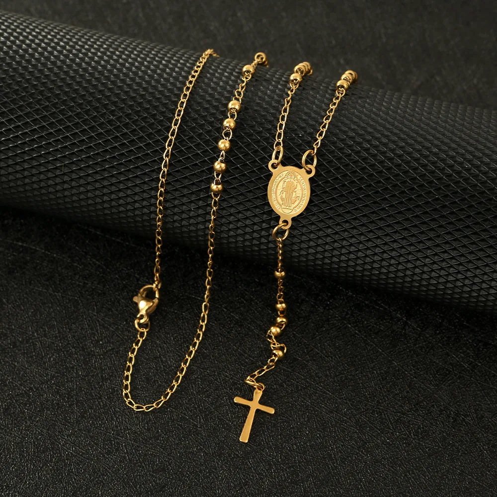 New Jesus Stainless Steel Cross Rosary Christian Catholic Religious Chain Characteristic Style Men And Women Jewelry