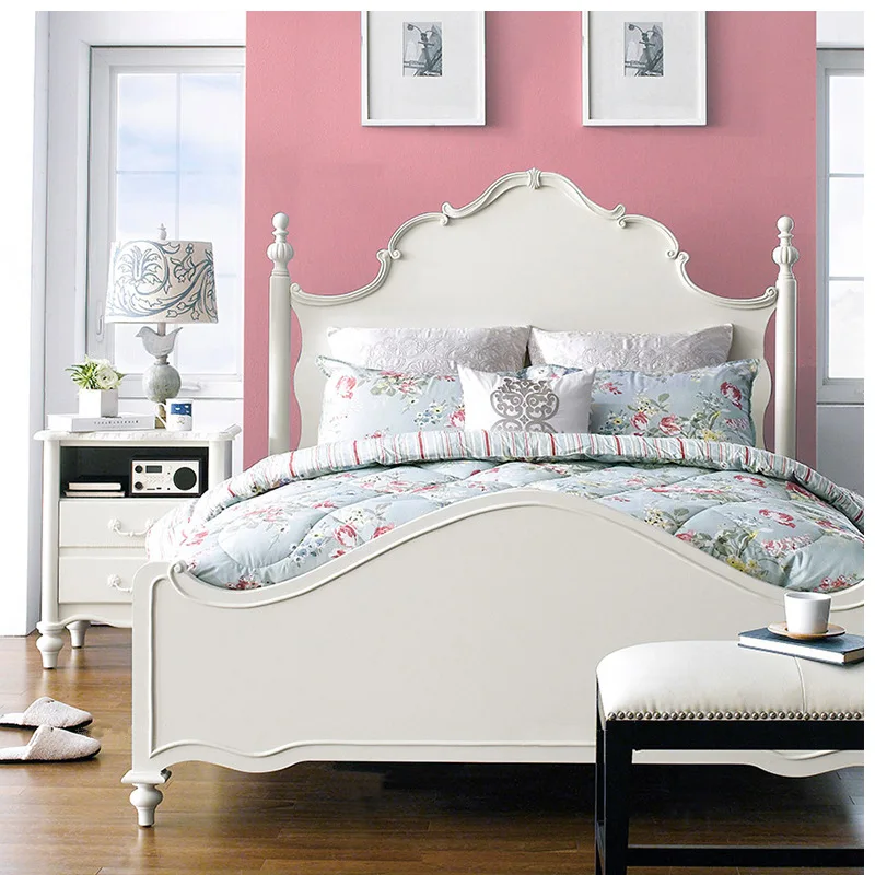 

Solid wood carving flower bedroom children double bed villa