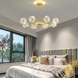 SANDYHA Modern Luxury Glass Ball Chandelier LED Black Gold Iron Branch Ceiling Lamp Clear Star Living Dining Room Bedroom Lights