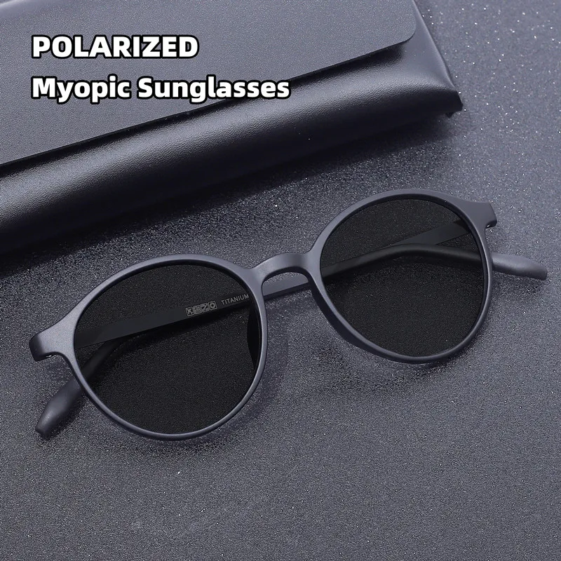 Ultralight Rubber Titanium Round Frame Prescription Sunglasses Men Woman Polarized Driving Anti-Glare Diopter 0  -0.75 To -6.0