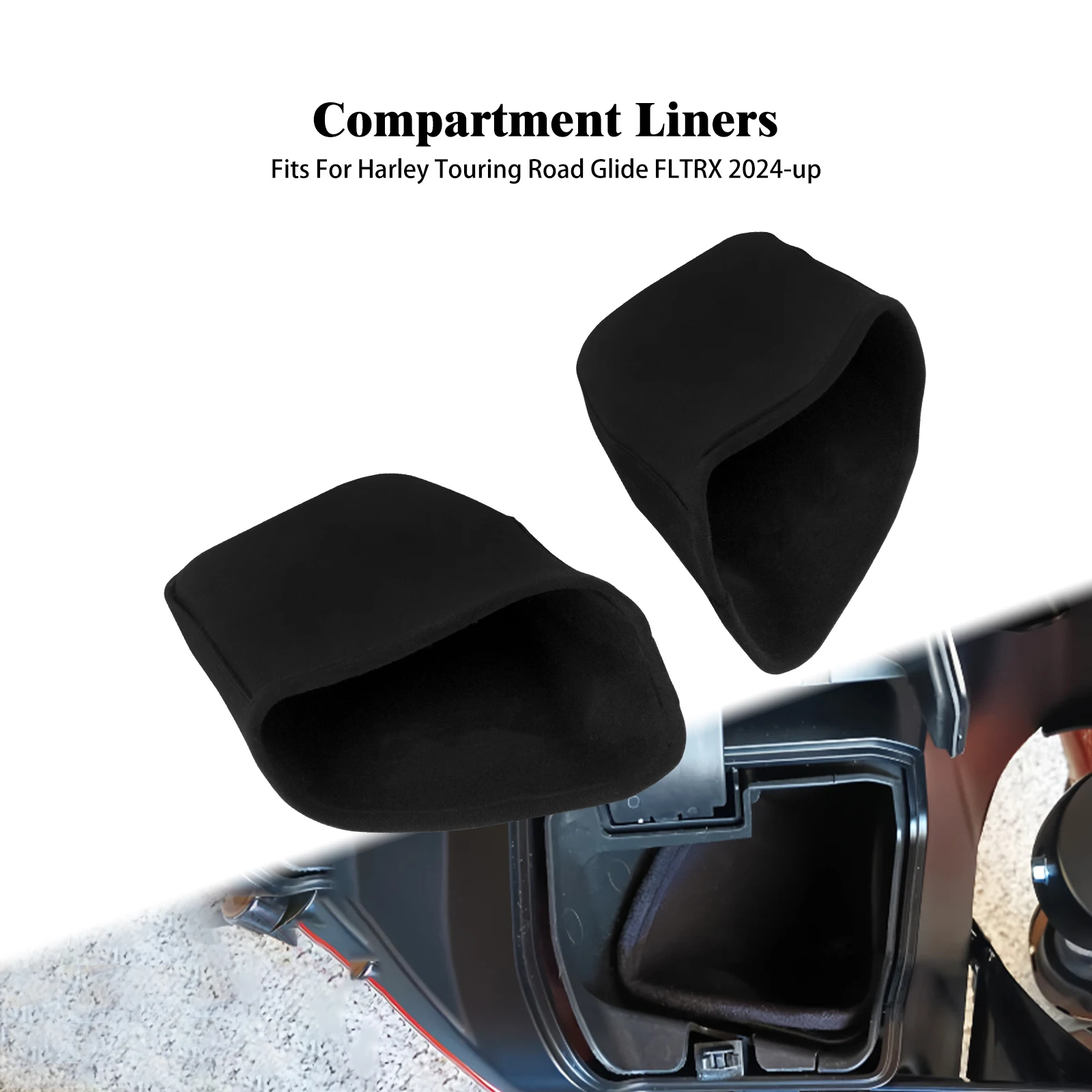 

1 Pair Motorcycle Compartment Liners Black Glove Tool Box Inner Liners For Harley Touring Road Glide FLTRX 2024 25 FLTRXSE 2023