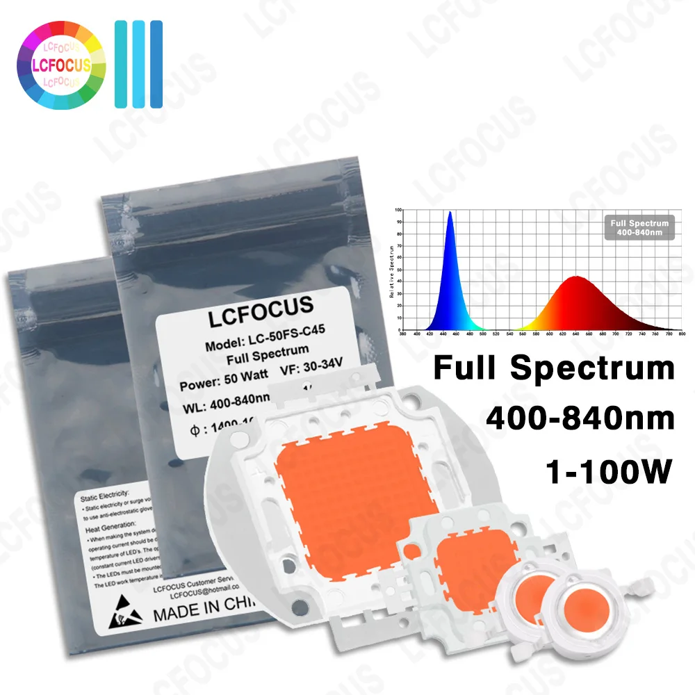 LED Chip 1W 3W 5W 10W 20W 30W 50W 100W Full Spectrum 400-840nm COB For Indoor Vegetable Fruit Plant Grow Lamp Light Beads