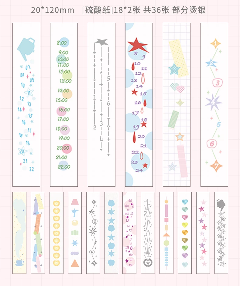 Journal GO 120 Stück Lange Streifen-Zeitleisten Haftnotizen Datumsplaner Terminplaner Dekoratives Material Papier für Journaling und Scrapbooking – Detail 10