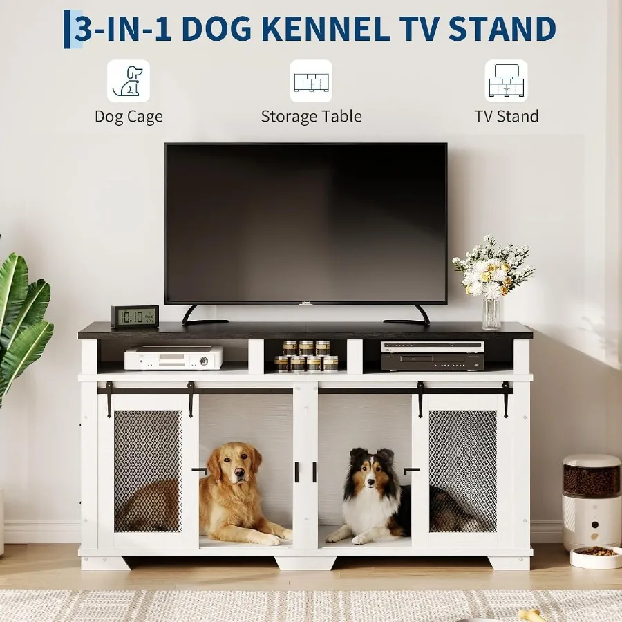 71'' Dog Crate Furniture for 2 Dogs Extra Large Double Dog Indoor Kennel