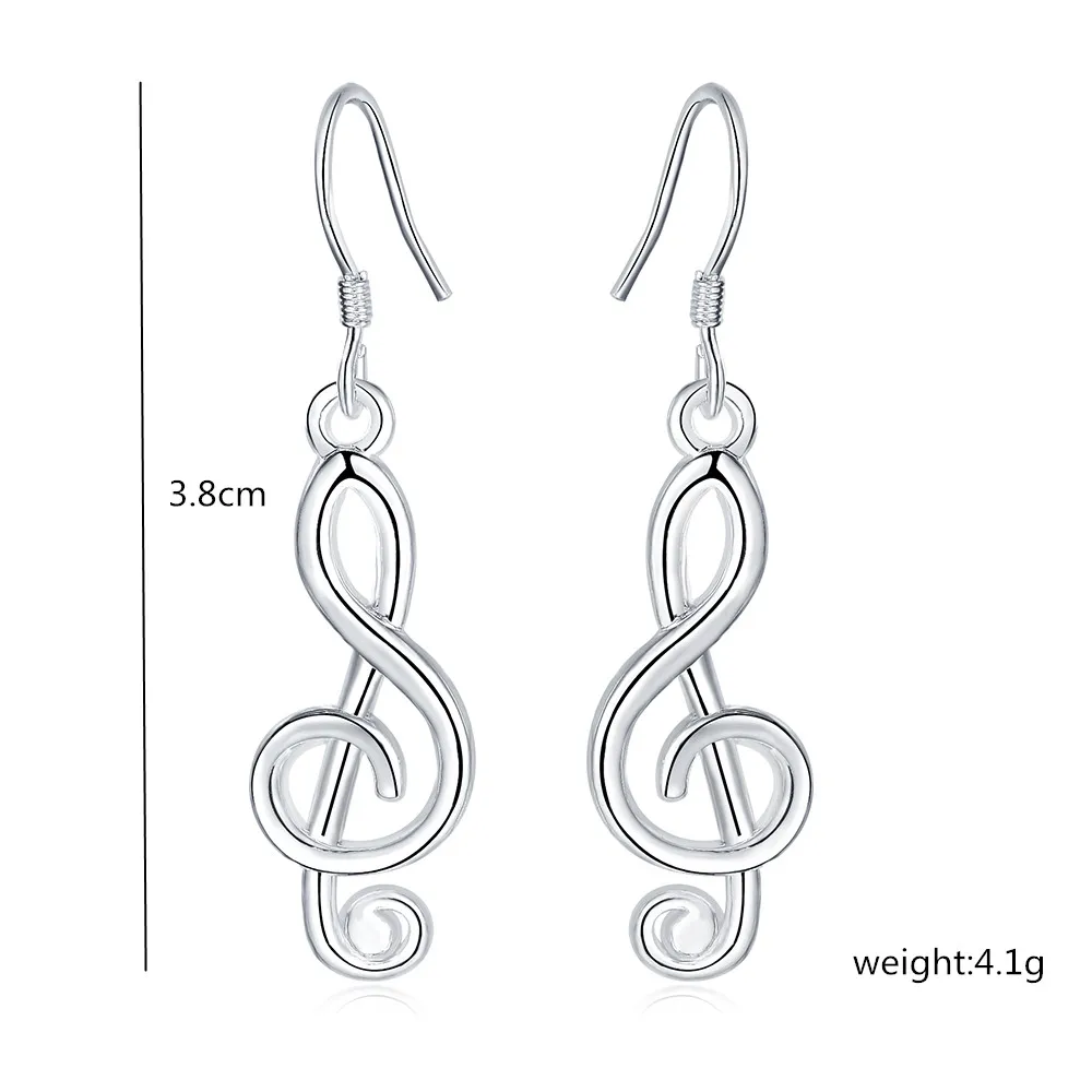Hot 925 Sterling Silver Romantic music notation drop Earrings for Women high quality Fine party brands Jewelry Christmas Gifts