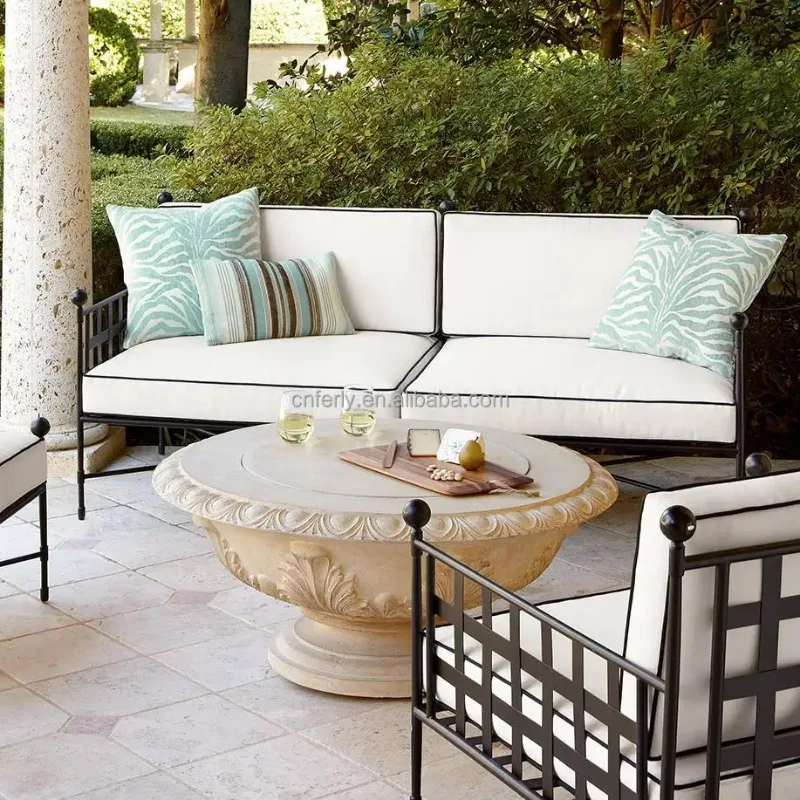 Modern Outdoor Aluminum Sofa Bench Wood and Fabric Garden Set for Hotel or Park Sectional Furniture for Patio